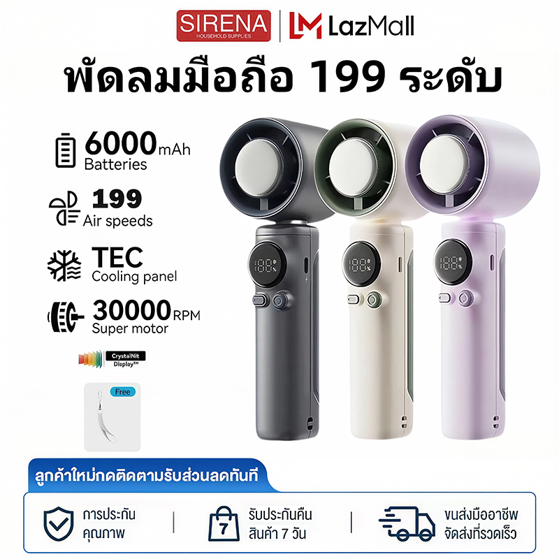 Portable Fan 4000mAh Fast Charging TypeC 199 Levels Small LED Display Mobile Fan Fast cooling ราคา 576 บาท*ส่งฟรี