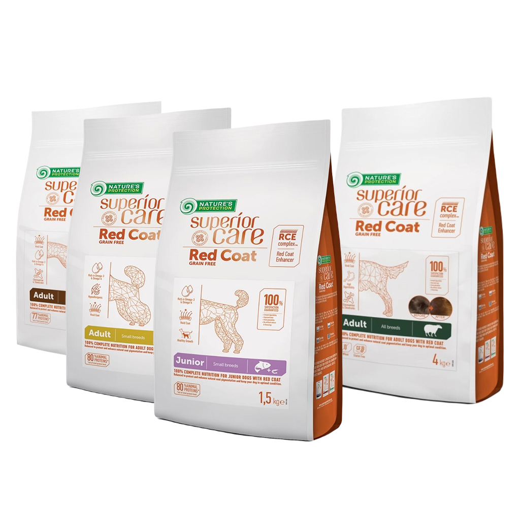 Nature's Protection Red Coat Grain Free อาหารสุนัข ทุกสายพันธุ์ ขนแดง ขนส้ม สูตรเนื้อแกะ/สูตรปลาแซลมอน ขนาด 10kg ราคา 3,820 บาท*ส่งฟรี
