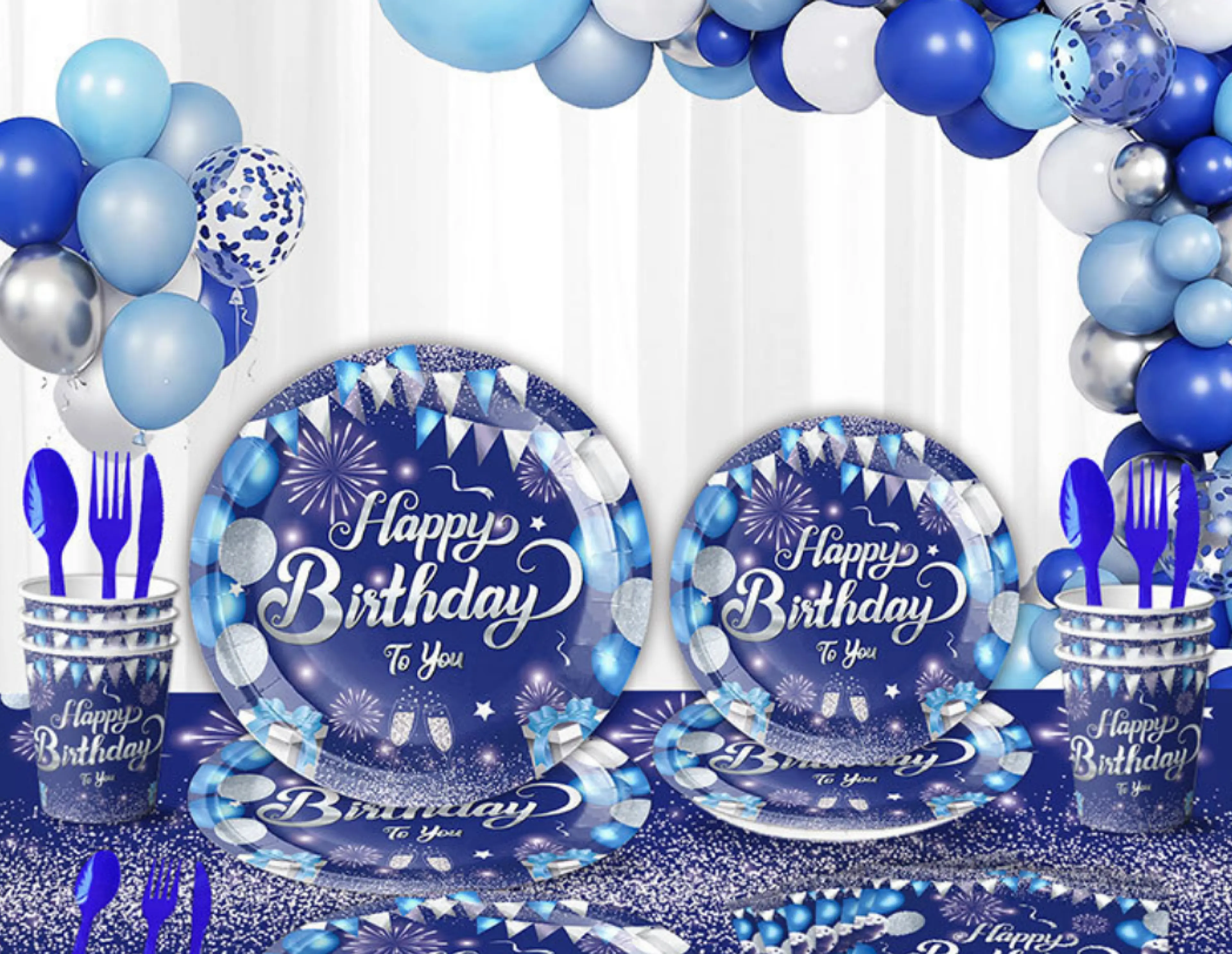 Birthday Party Set, Blue Color, Paper Plate, Paper Cup, Napkin
