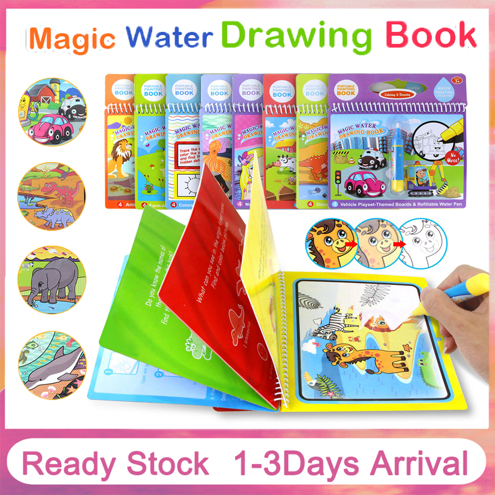 ภาพวาดสีน้ำสำหรับเด็ก Magic Water Book สมุดระบายสีด้วยน้ำเปล่า Water Picture Book Baby Coloring Toy Graffiti Colorful Water Picture Book Reusable MY40