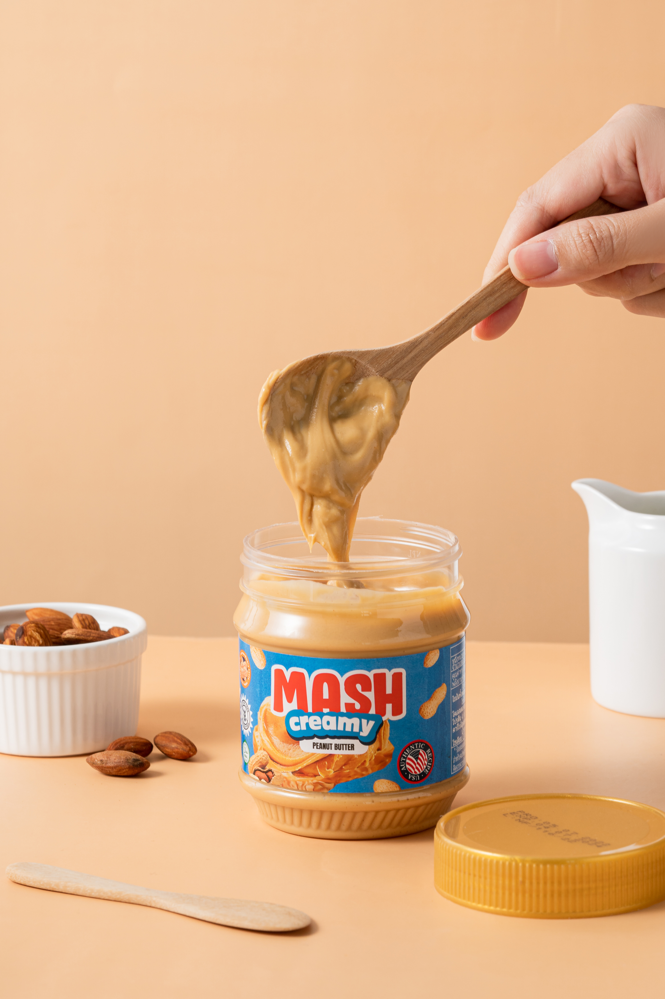 Mash Creamy Peanut Butter 340g (Clean Peanut Butter for Spreading on Bread, Finely Milled) Nongmo & Gluten Free, Us Recipe ราคา 95 บาท*ส่งฟรี