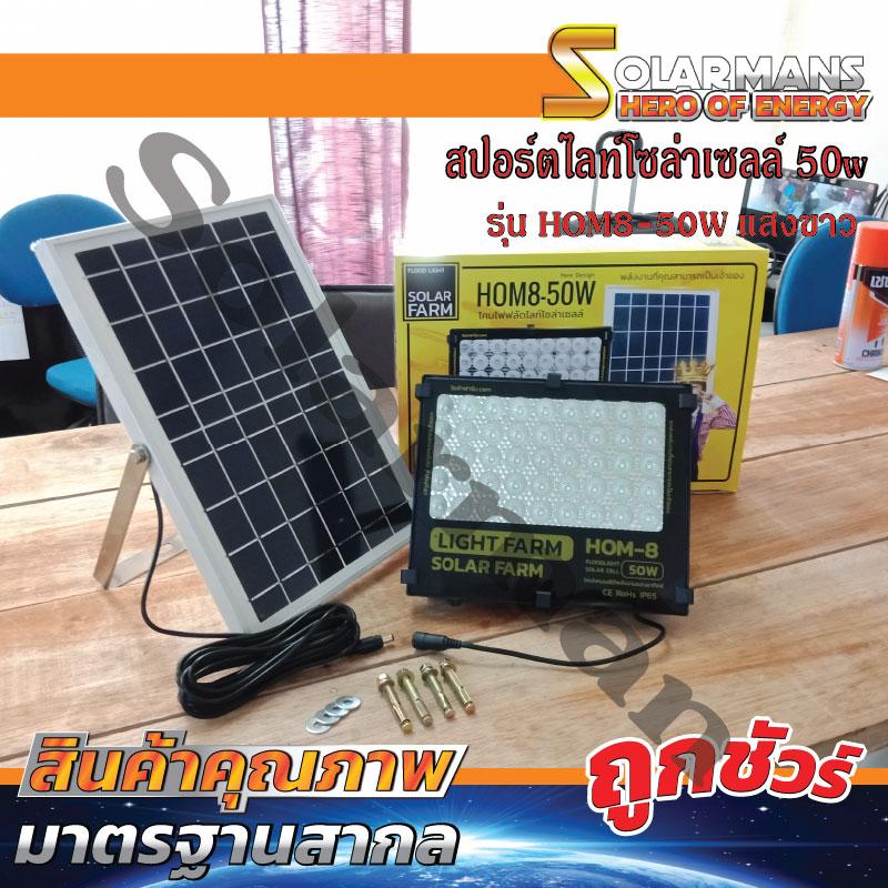 Solar Man โคมไฟฟลัดไลท์โซล่าเซลล์  รุ่นHOM8 50W แสงขาว เฟอร์นิเจอร์ให้ ให้ความสว่างกับตอนกลางคืน 1 ชุด