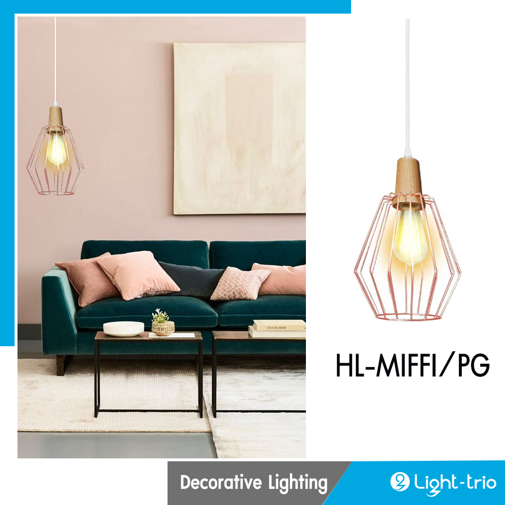 Lighttrio โคมไฟแขวนเพดาน สไตล์ LOFT รุ่น HL-MIFFI/PG (สีพิ้งโกล์) [พร้อมส่งจากไทย] ราคา 1,800 บาท*ส่งฟรี