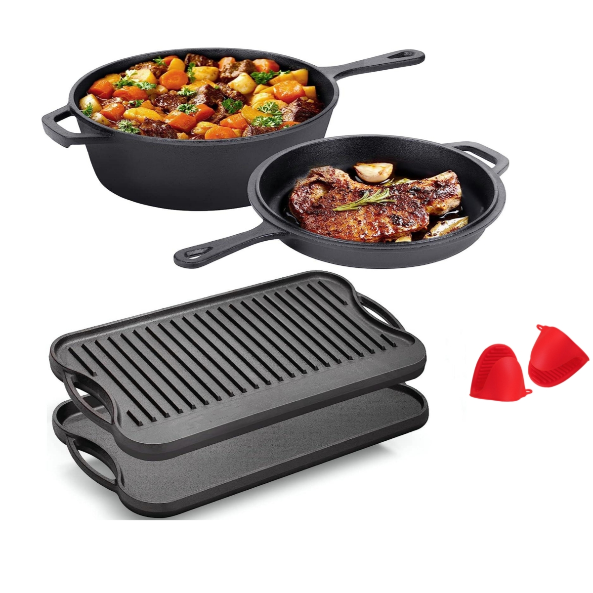 Overmont Pre-seasoned Cast Iron Reversible Griddle Grill Pan with