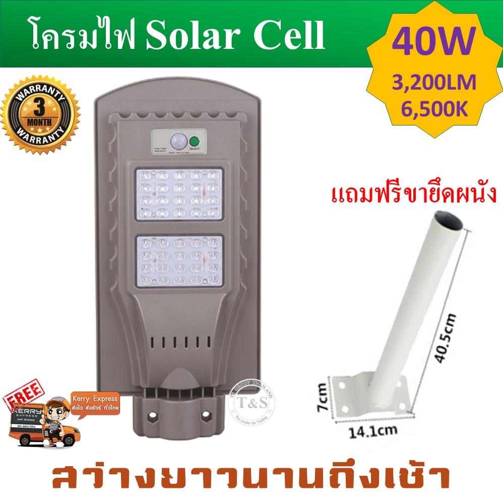 โซล่าเซลล์ Solar cell โคมไฟถนน โคมไฟชายคาบ้าน ติดตั้งง่าย ไม่ต้องใช้ไฟฟ้า ขนาด 40W, 3,200 LM แสงสีขาว ปิด-เปิดเองอัตโนมัติ สว่างยาวนาน (มีการรับประกัน)