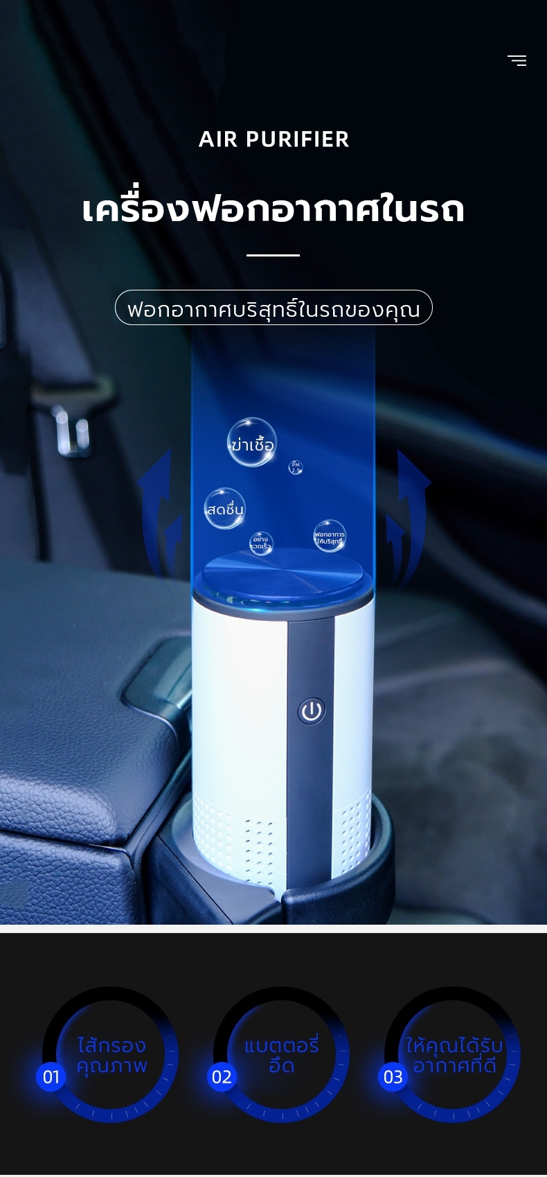 ภาพประกอบคำอธิบาย เครื่องฟอกอากาศในรถยนต์ Artex Car Air Per ไร้สาย ใส่กรอง 3ชั้น HEPA/ Carbon/ Pre-Filter กรองฝุ่นPM2.5 น้ำหอมกรองกลิ่น