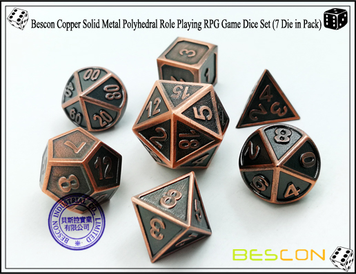 Bescon Copper Solid Metal Polyhedral Role Playing RPG Game Dice Set (7 Die in Pack)-1