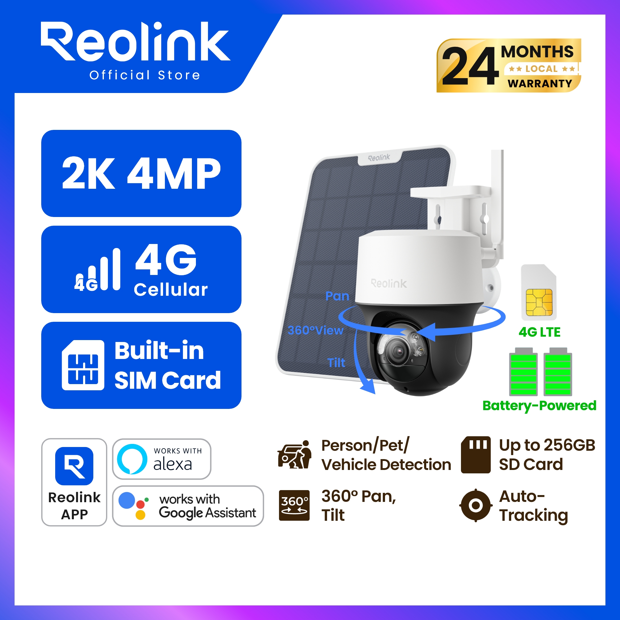 กล้องถ่ายรูป กล้องดิจิตอลมิลเลอร์เลส และอุปกรณ์ถ่ายภาพ Reolink Go Pt S Lite+โซลาร์เซลล์ | กล้อง 2K 4g มีซิมการ์ดในตัว ไม่ใช้ Wi-Fi | หมุน 360 อัตโนมัติ | ภาพสีกลางคืน