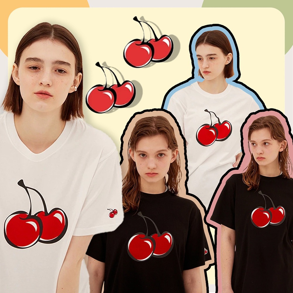 เสื้อยืดผู้หญิง เสื้อยืดโอเวอร์ไซส์ทรงสวยใส่สบาย แท้/ พร้อมส่ง kirsh BIG CHERRY T-SHIRTS Cotton Top crewneck แฟชั่นสไตล์เกาหลี Casual สีดำ ขาว ฟรีไซซ์ T-SHIRT
