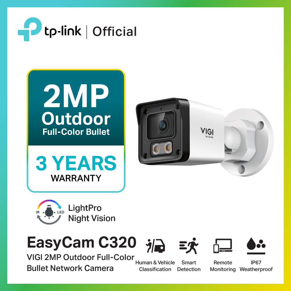 Tp-Link Easycam C320 Vigi 2Mp Outdoor Full-Color Bullet Network Camera 2Mp 24-Hour Color Image Cctv Camera 2Mp Ip67 Waterproof and Dustproof Poe Support Only ราคา 820 บาท*ส่งฟรี
