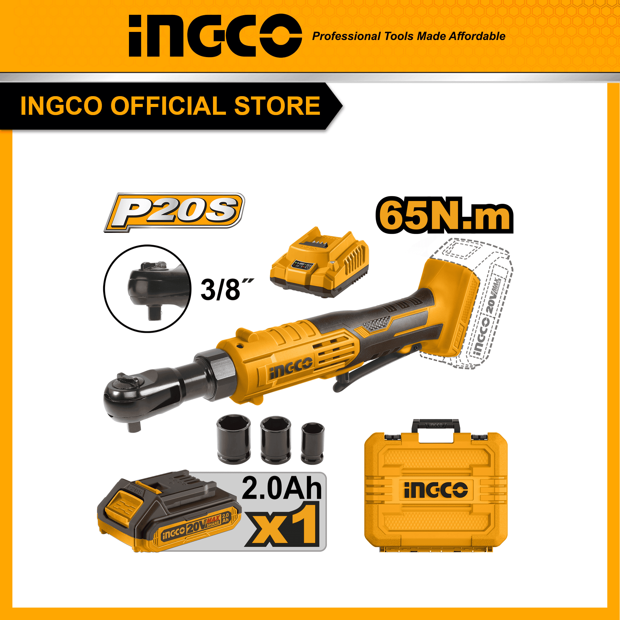 INGCO ชุดด้ามฟรีไร้สาย 3 หุน CDRLI2060152 ราคา 3,220 บาท*ส่งฟรี