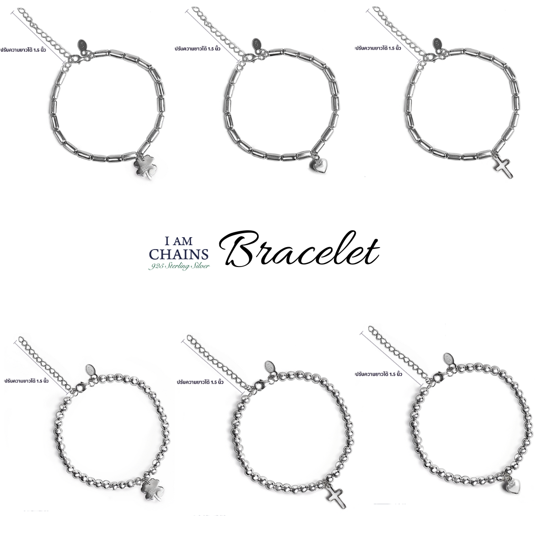 Iamchains 925 Sterling Silver Bracelet, Clover Leaf Pendant, Cross, Heart, with a Strap to Adjust the Length. Comes with a Certificate of Authenticity, Box and Cloth Bag. ราคา 1,211 บาท*ส่งฟรี