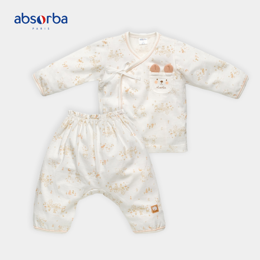 แอ็บซอร์บา ชุดผูกหน้า แขนยาว ออแกร์นิก คอตตอน สำหรับเด็กแรกเกิด - 6 เดือน คอลเลคชั่น Happiness ราคา 810 บาท*ส่งฟรี