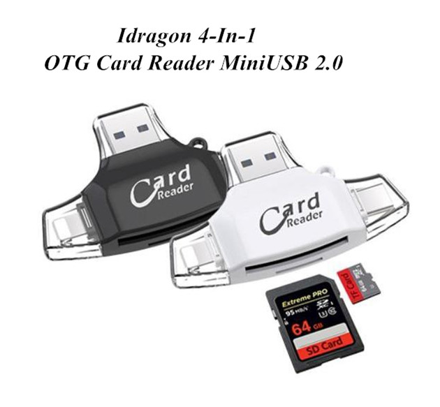 การ์ด idragon 4-In-1 OTG Card Reader MiniUSB 2.0  Lighting/Type-c/Micro ใช้งานได้ดีกว่าเดิม คุณภาพสินค้าดี