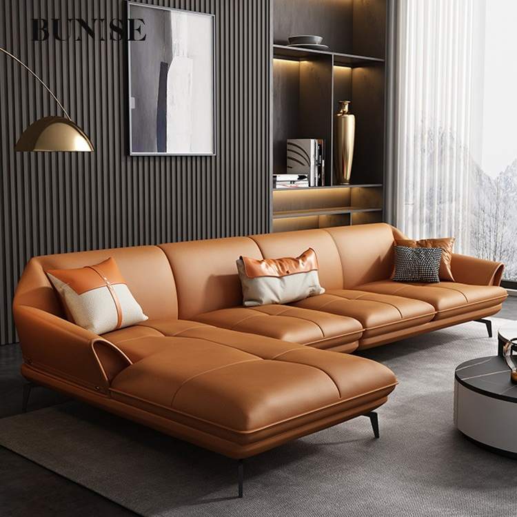 Bunise modern genuine leather sofa Italian leather sofa-retro L-shape sofa, mid to large sofa, customized size sofa r1069 ราคา 61,140 บาท*ส่งฟรี