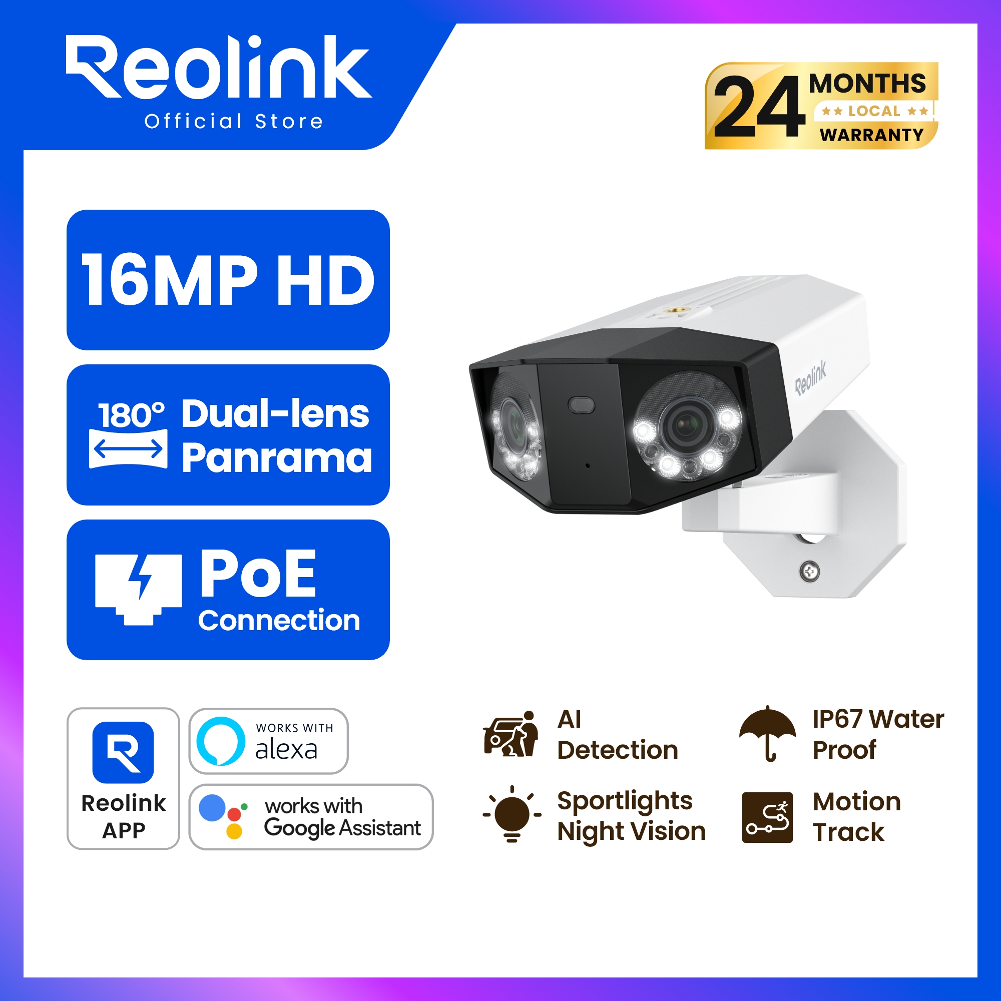 Reolink Duo 3 PoE Dual Lens Cctv Camera 16Mp Uhd Crystal security camera for Thailand buyers