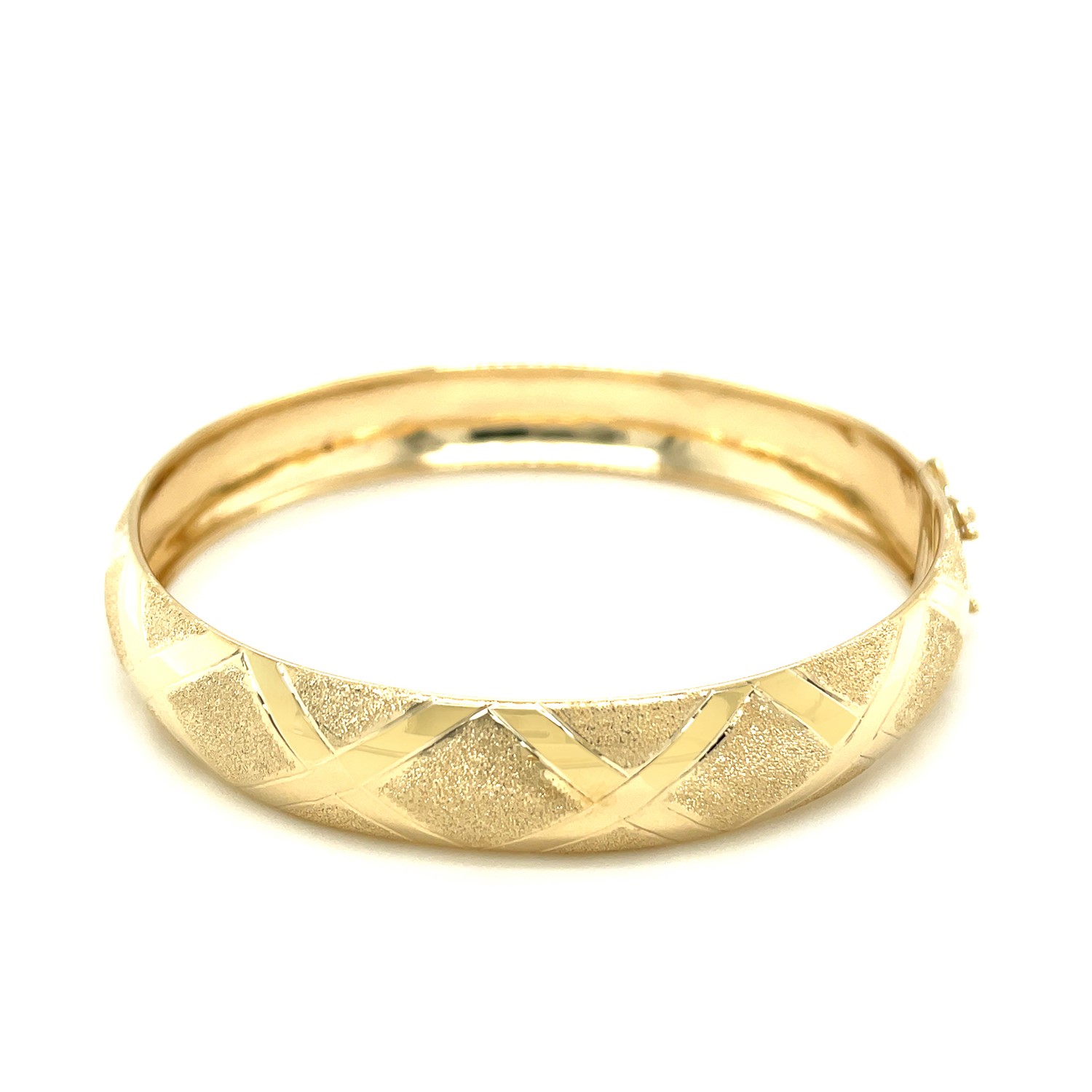 Nathalias NY Textured and Polished Diamond Pattern Bangle in 10k Yellow Gold