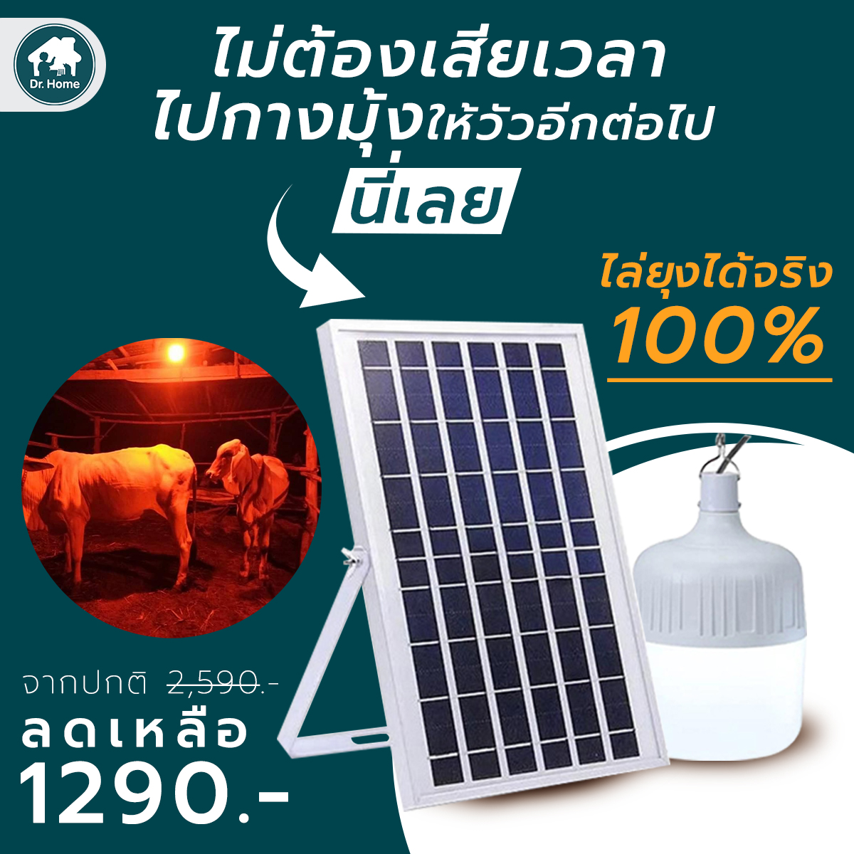 ไฟไล่ยุงคอกวัว หลอดไฟไล่ยุง ไฟไล่ยุงและแมลง รุ่น PAE-6450 หลอดใหญ่ 450W ไซส์จัมโบ้ ชาร์จด้วยโซล่าเซลล์ ใช้งานได้ 7-8 ชม แถมฟรี หัวชาร์จ USB ราคา 1,290 บาท*ส่งฟรี