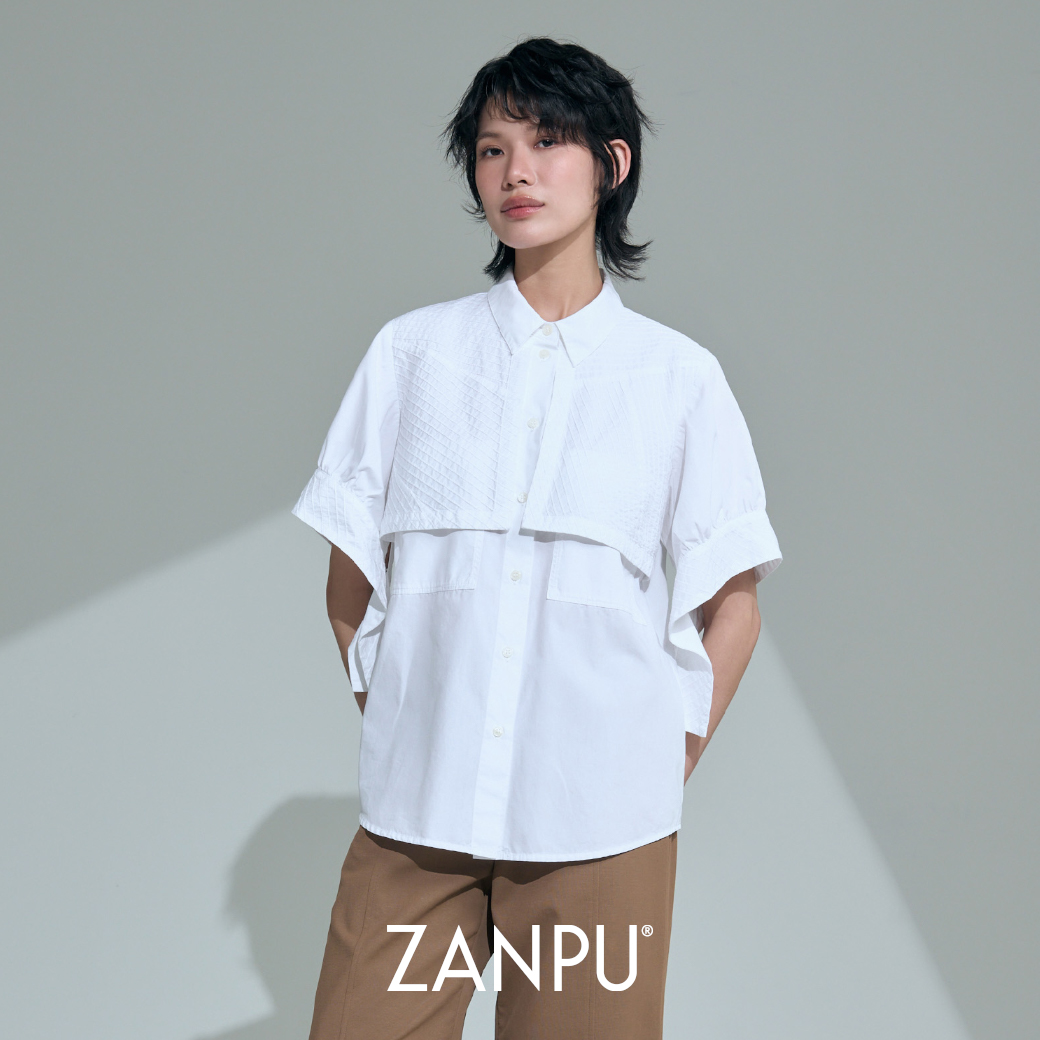 Zanpu Ss26 Short-Sleeve Shirt with Layered Pocket Collared Shirt with Long, Square-Shaped Cuffs Bl-9260114 ราคา 3,990 บาท*ส่งฟรี