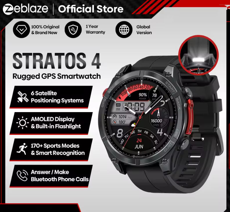 New Zeblaze Stratos 4 Gps Smart Watch 1.43 Amoled Display Built-In Compass Barometric Altimeter Flashlight Voice Call Smartwatch ราคา 2,167 บาท*ส่งฟรี