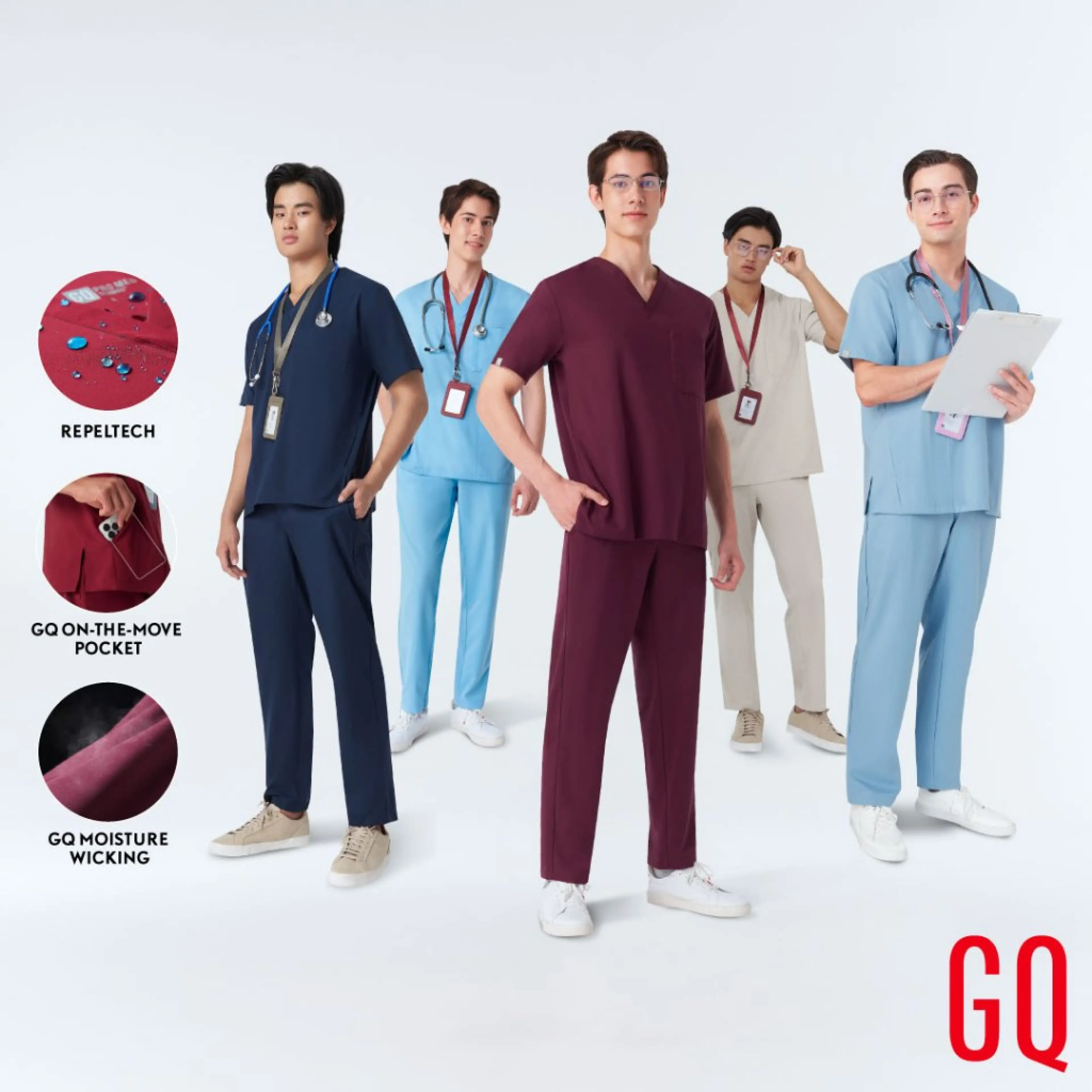 [No Brand Name] Gq Pro Med Men Scrub Premium Collection - Men's Scrub Shirt, Water-Repellent Fabric, Comfortable to Wear, Hard to Wrinkle.