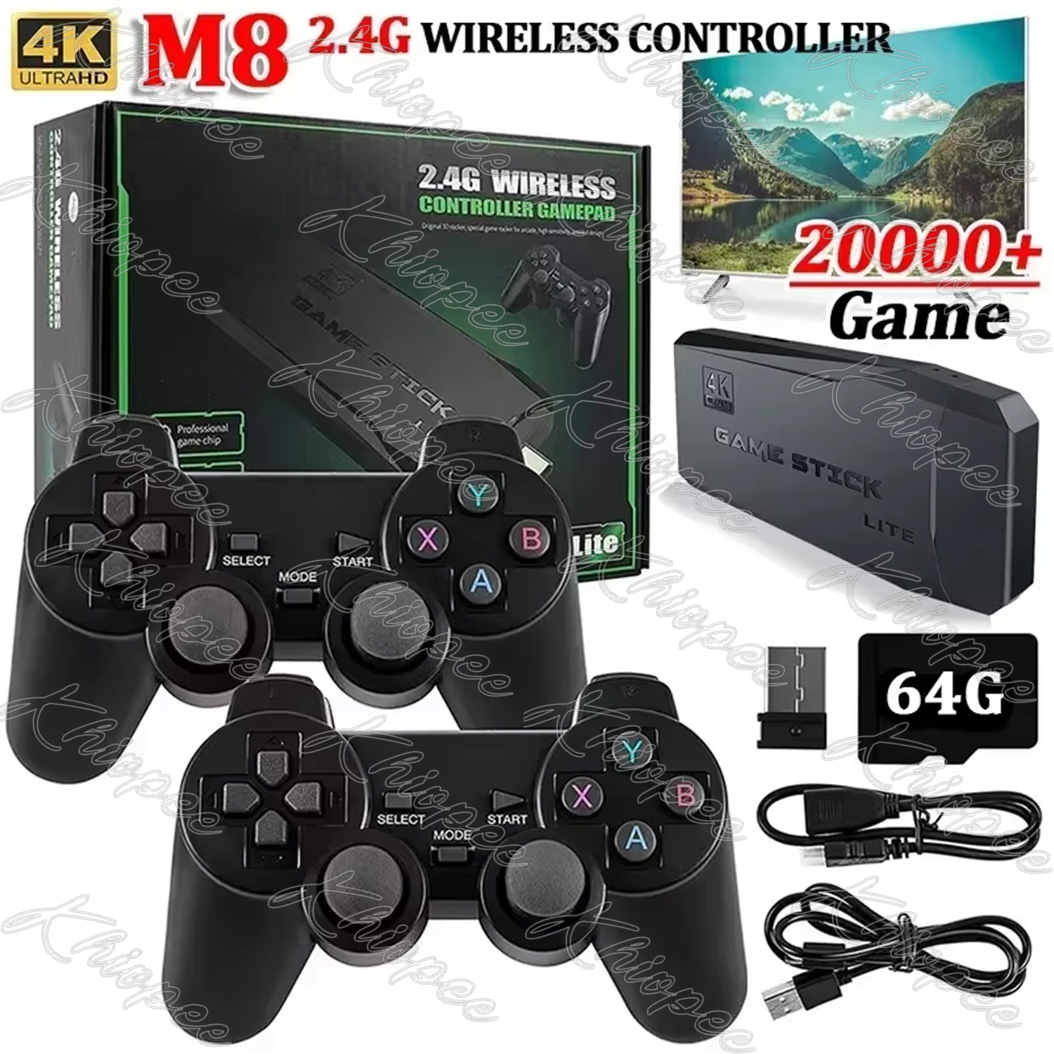 M8 Game Stick for Tv, 4K Gaming Stick, 2.4g Wireless Game Console, Game Console, Game Machine, 64g Built-In, 20000 Games, Supports Tv, Computer and Projector Connection, Plug-And-Play HDMI Connection, Family Video Game Console ราคา 368 บาท*ส่งฟรี