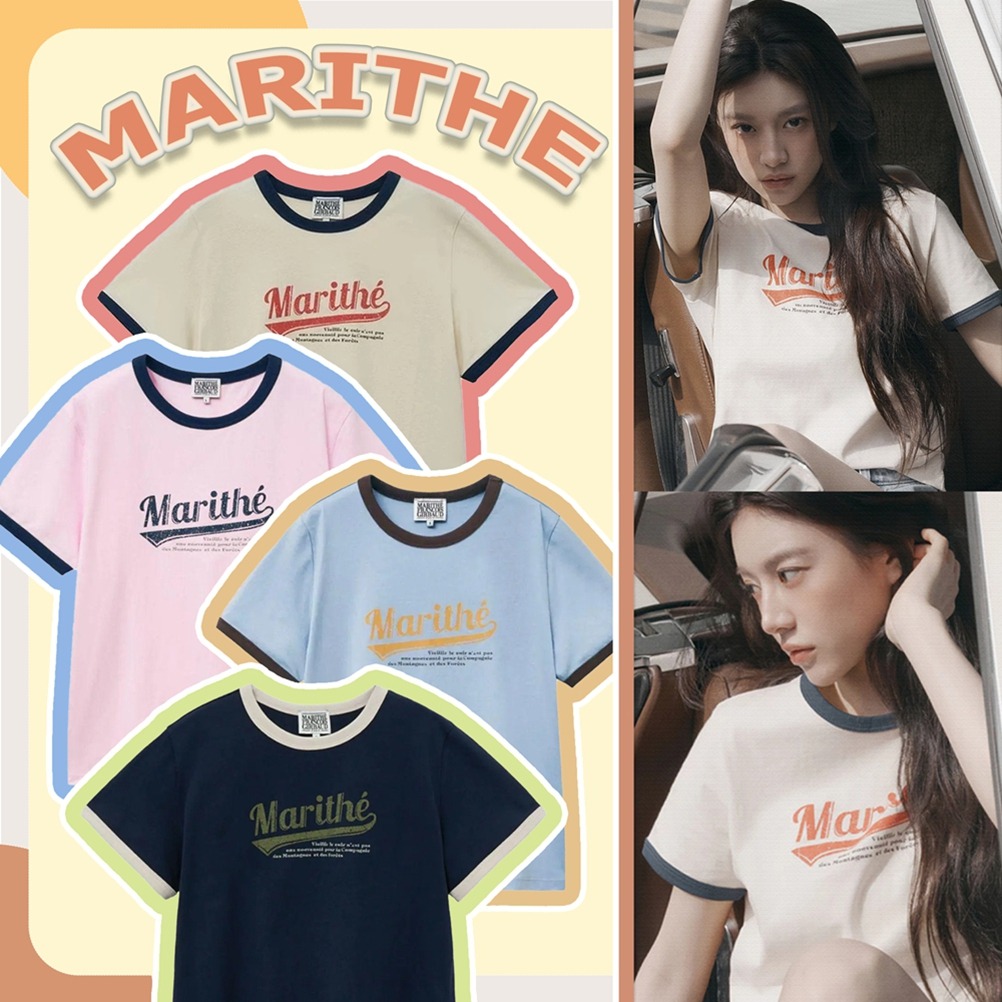 💛แท้/ พร้อมส่ง💛MARITHE Francois Girbaud แท้ W VINTAGE BASEBALL RINGER TEE เสื้อยืดสไตล์เดียวกันสำหรับคู่รัก สไตล์เกาหลี ราคา 410 บาท*ส่งฟรี