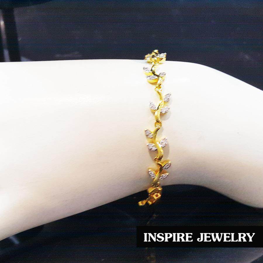 Lazada Thailand - Inspire Jewelry Brand Olive leaf pattern bracelet with Swiss diamonds. Auspicious jewelry, beautiful, mesmerizing all eyes, trendy fashion work at the forefront Suitable for all clothes