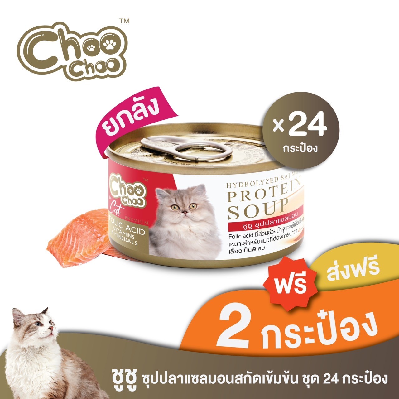 [แถมฟรี2กป] ChooChoo ชูชู ซุปปลาแซลมอนสกัดเข้มข้น สูตรบำรุงเลือด 24 กระป๋อง (80กรัมx24กระป๋อง) ราคา 823 บาท*ส่งฟรี