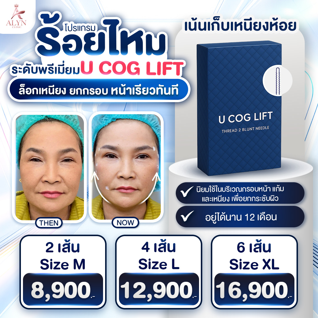 Premium Silk Thread U Cog Lift Locks the Double Chin, Lifts the Jawline, and Slims the Face Instantly. Alyn Clinic. ราคา 8,900 บาท*ส่งฟรี