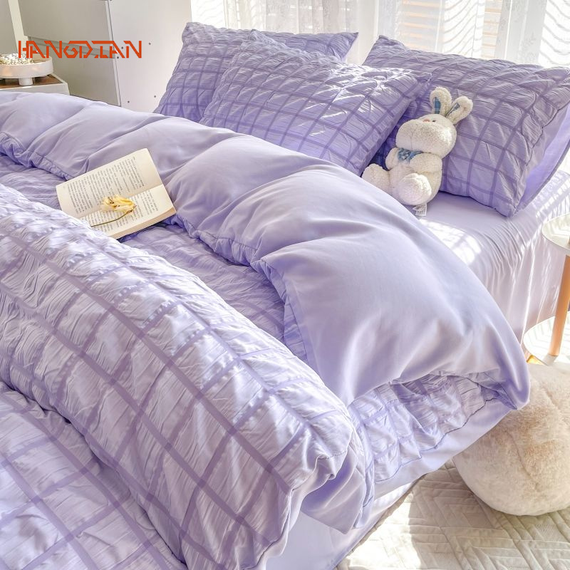 Seersucker washed cotton four-piece set of summer duvet cover bed linen dormitory bedding mattress ราคา 577 บาท*ส่งฟรี