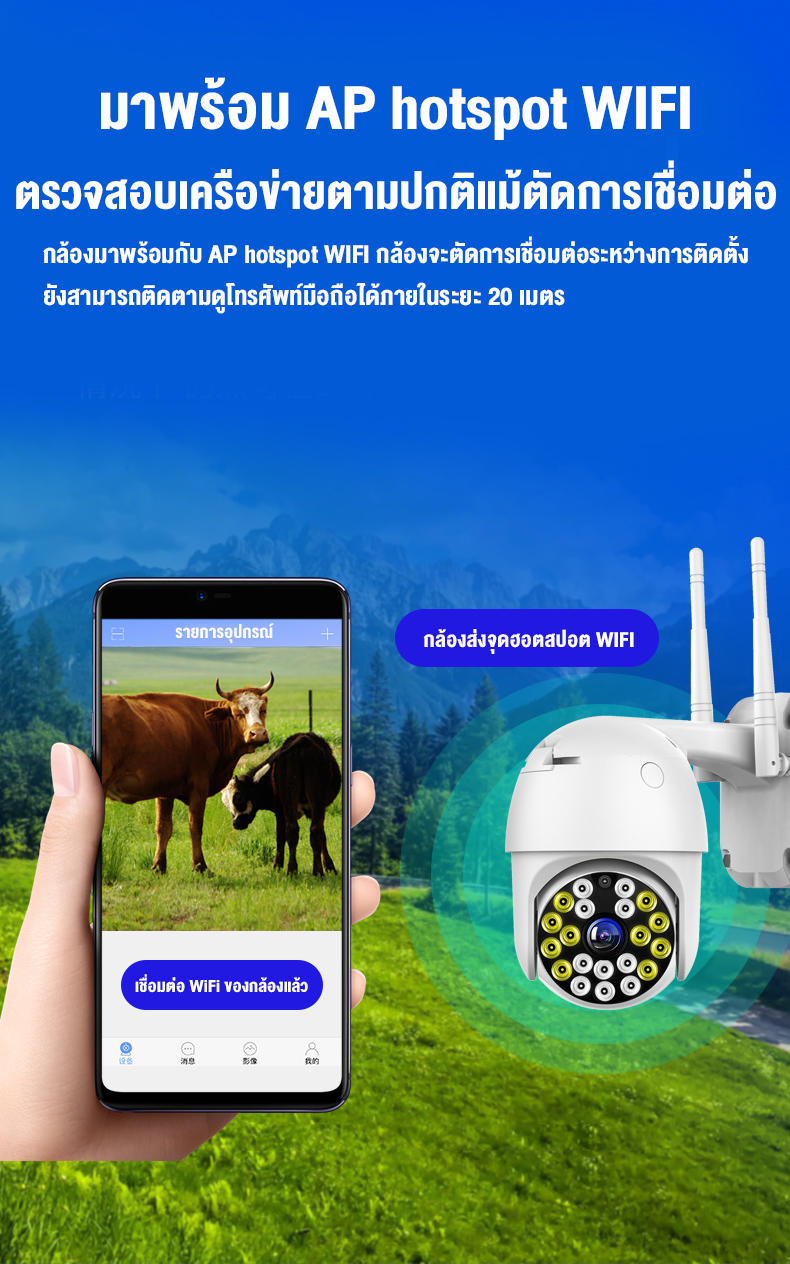 รูปภาพรายละเอียดของ 【แถมแหล่งจ่ายไฟกันน้ำ】[พิเศษ] พร้อมส่ง กล้องวงจรปิด wifi 360° 1080P HD กล้องวงจรปิด or cctv  กันน้ำ, กันฝน  มีภาษาไทย มีวีดีโอแนะนำ Night Vision สีเต็ม