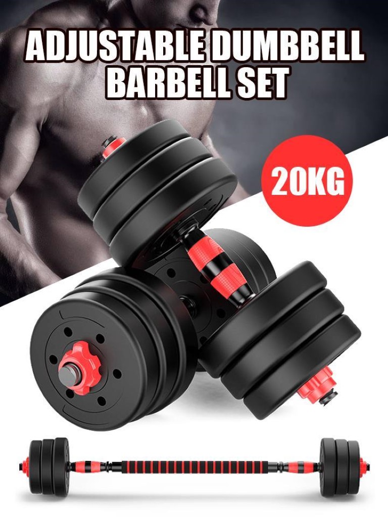 ชุด Dumbbell และ Barbell ออกกำลังกาย ดัมเบลชุด ดัมเบล พลาสติก ซีเมนต์ 20 กิโลกรัม ออกกำลังกาย เล่นกล้าม ฟิตร่างกาย ลดน้ำหนัก