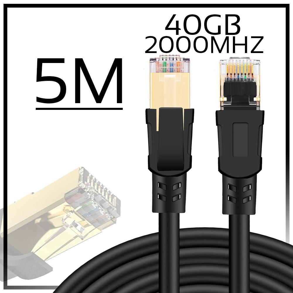 ใหม่ล่าสุด สายแลน Lan CAT 8 ( เลือก )  2เมตร 5เมตร 10เมตร 15เมตร 20เมตร 30เมตร 40Gbps สีดำ แรงที่สุด เร็วที่สุด เข้าหัวสำเร็จรูป สายกลม หัวสีทอง 40 สายเน็ต สายต่อเน็ต สายข้อมูล Gbps SSTP RJ45 Gigabit Network Copper CAT8 Patch Cable