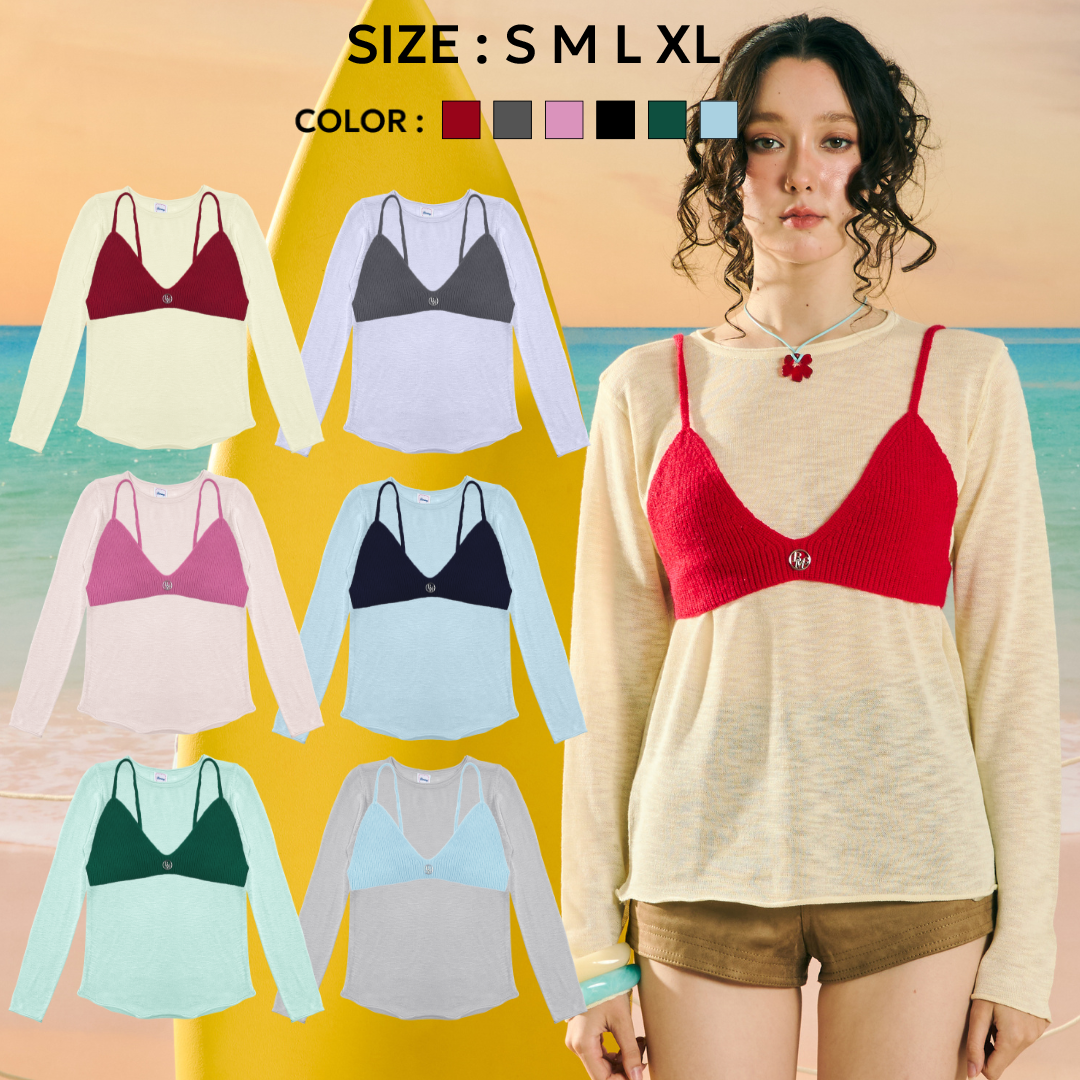 Bemingtop880(Freesize)-Cozy long sleeve and Triangle Bra เสื้อแขนยาวคอกลมแมทช์กับบราทรงสามเหลี่ยม ราคา 445 บาท*ส่งฟรี