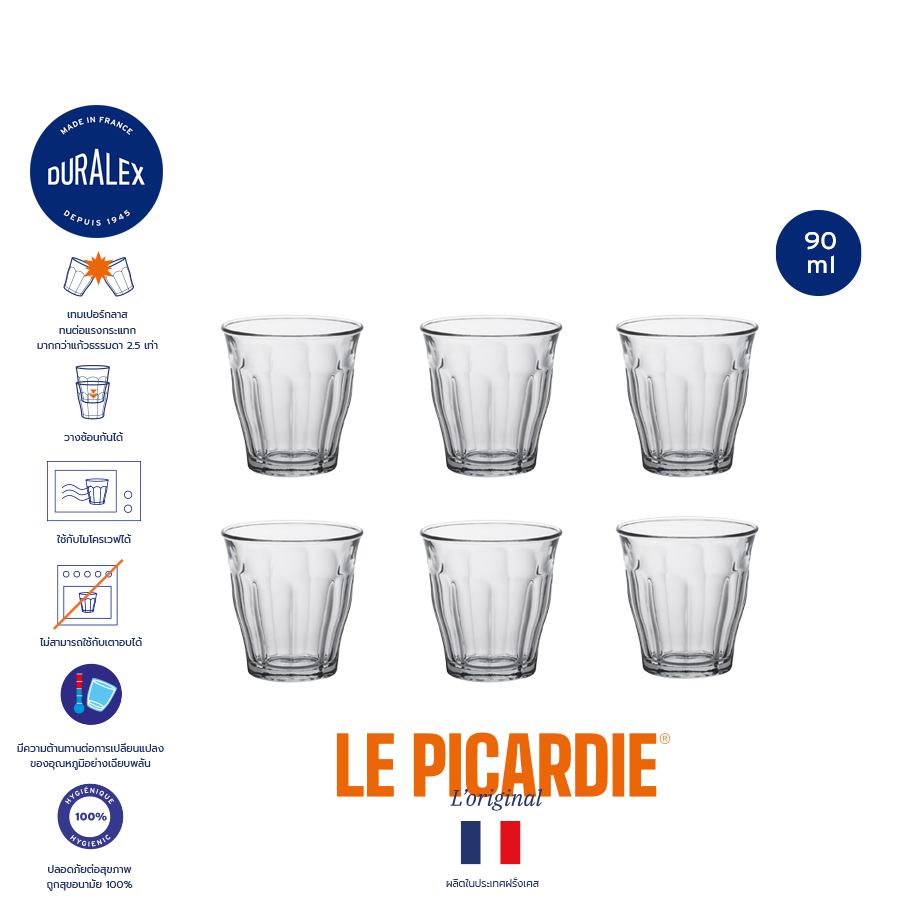 Duralex Picardie 90 ml (6 ใบ) แก้วน้ำ แก้วกาแฟ แก้วชา แก้วน้ำ everyday glass แก้ว tempered glass ราคา 483 บาท*ส่งฟรี
