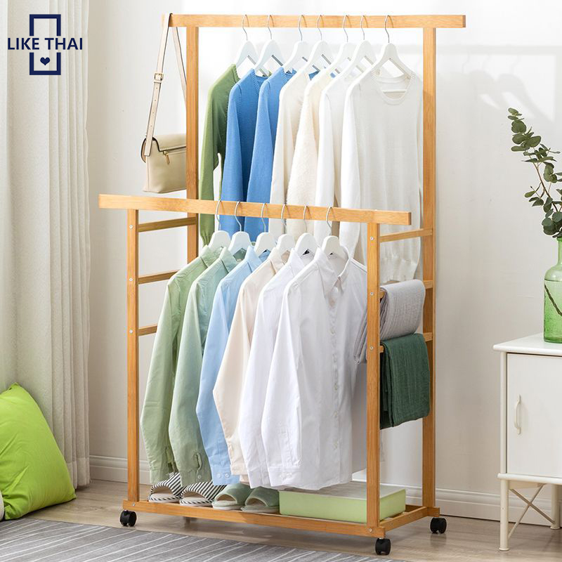 ราวตากผ้า ราวตากผ้าไม้ ราวเเขวนเสื้อผ้า ราวแขวนเสื้อผ้าบาร์คู่ รับน้ำหนักได้ 50+kg Drying Racks ราคา 219 บาท*ส่งฟรี