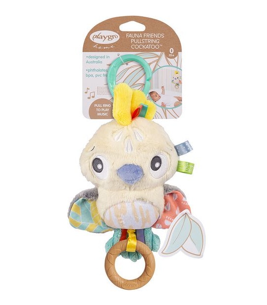 Playgro Fauna Friends Pullstring Cockatoo เชือกดึงนกกระตั้ว ติดกับรถเข็นเด็ก คาร์ซีท ราคา 772 บาท*ส่งฟรี