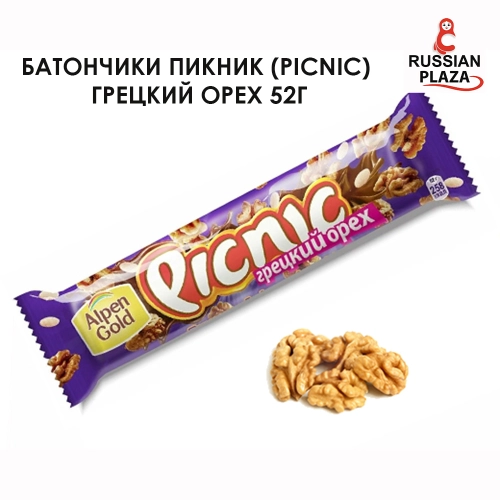 Батончик Picnic шоколадный грецкий орех 52 г / Picnic chocolate walnut bar 52 g