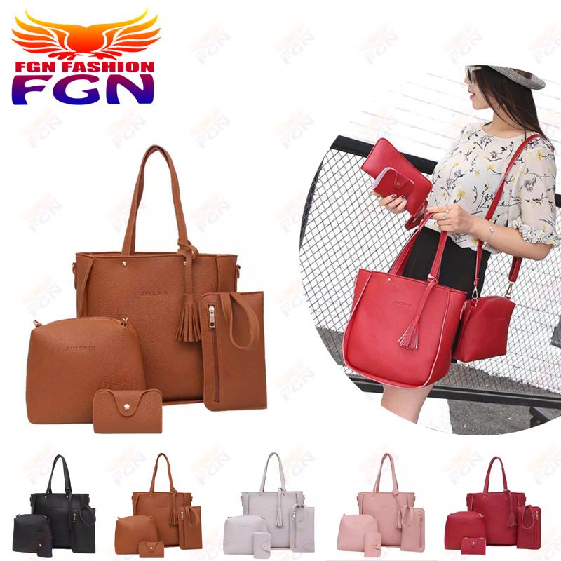  ยโสธร FGN ชุด 4 ชิ้นผู้หญิงกระเป๋ากระเป๋าสะพายกระเป๋าถือ   Crossbody   คลัทช์   กระเป๋าเก็บบัตร FGN 078 Fashion Bag （สีเหลือง）