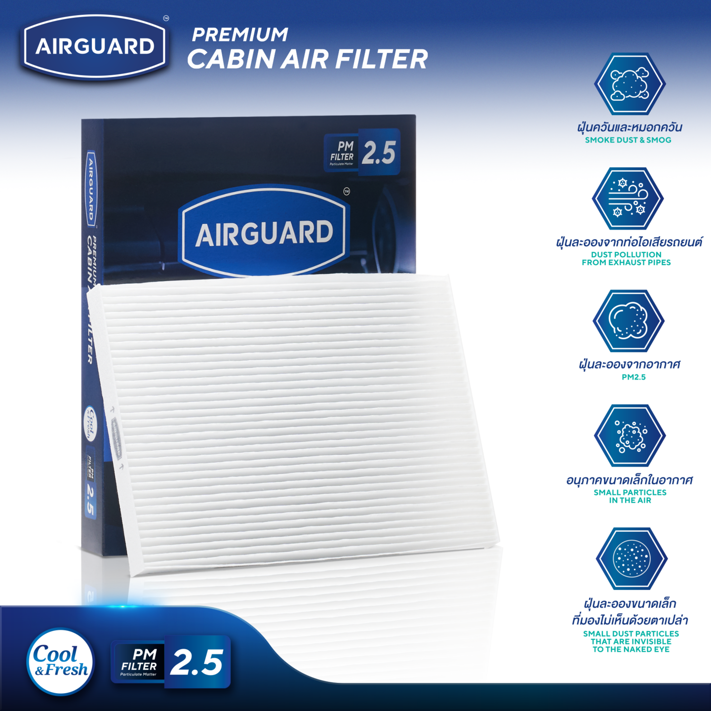 NISSAN X-TRAIL T31 2008-2013 กรองแอร์รถยนต์ AIRGUARD [PM2.5] ราคา 166 บาท*ส่งฟรี