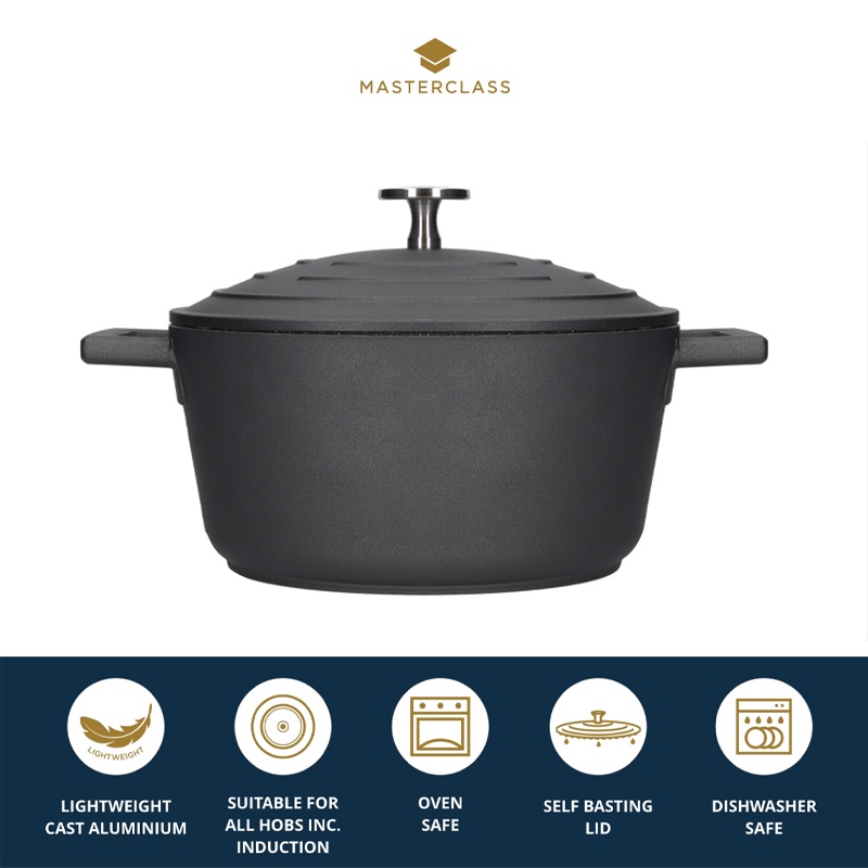 MasterClass Double Layer Non Stick Lightweight Cast Aluminium Casserole Dish Cooking Pot with Lid (works with all Hobs and Oven Safe) - Black หม้ออบพร้อมฝา ราคา 1,193 บาท*ส่งฟรี