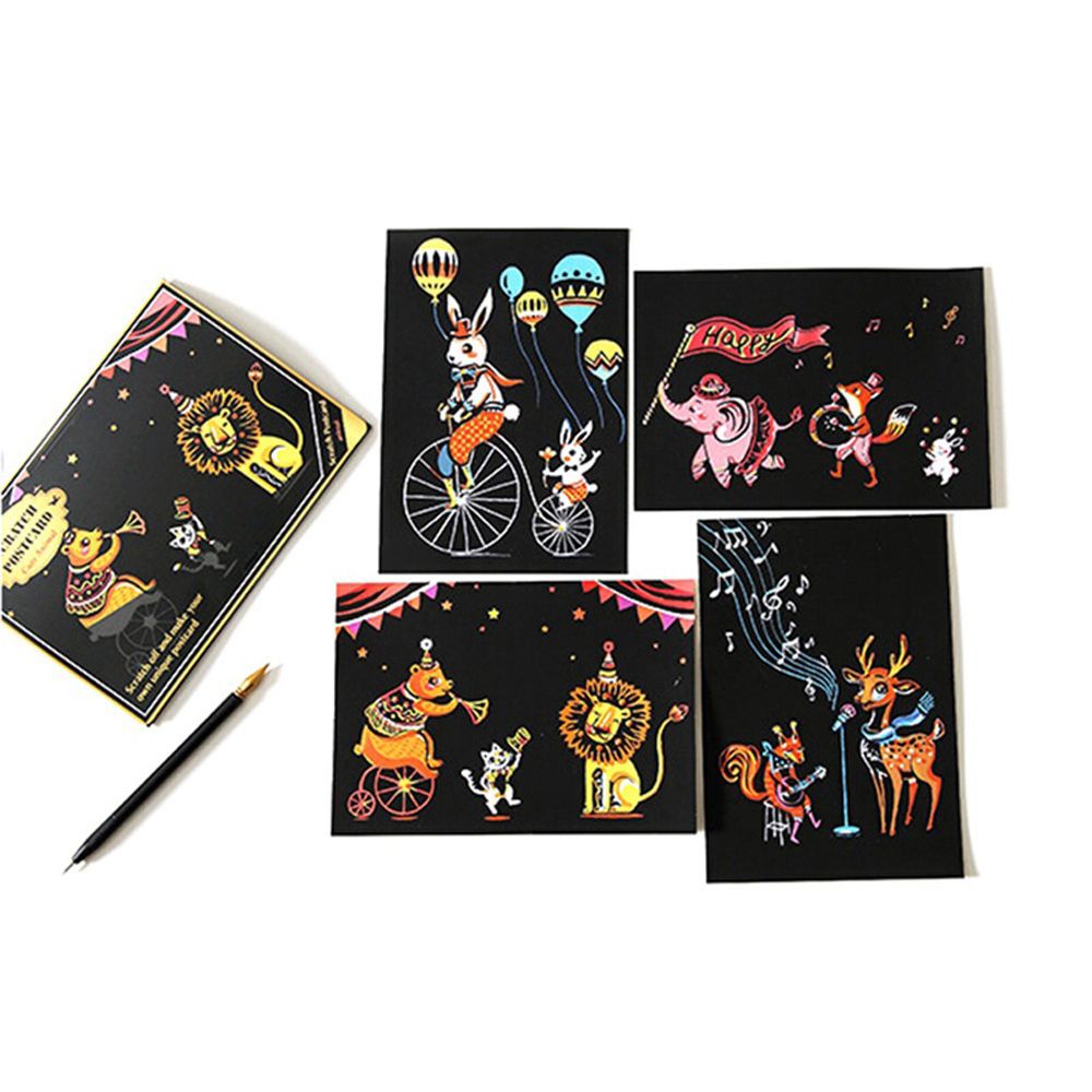 BESHA หนังสือเรียนเด็กที่มีสีสัน Magic Doodling กระดาษแข็งสีดำ Magic วาดภาพวาดภาพวาดขูด Graffiti การ์ดกระดานวาดเขียนกระดาษภาพวาดเส้นขยุกขยิก