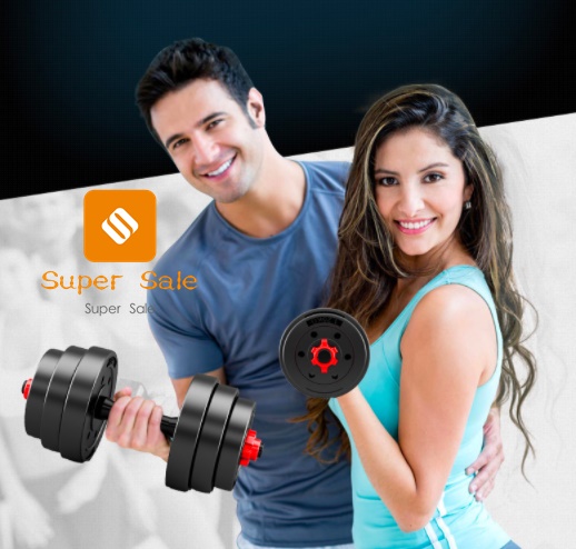 Supersale  รุ่นA016 ดัมเบล? พลาสติก-กลม ปรับน้ำหนัก 20 กิโลกรัม ฟรี!! ข้อต่อดัมเบล 40 เซน โปสเตอร์ โปรแกรมฝึก