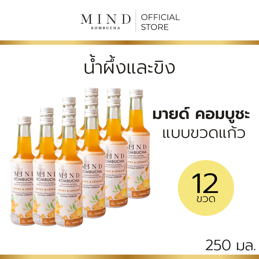 มายด์ คอมบูชะ ขวดแก้วพร้อมดื่ม รสน้ำผึ้งและขิง [12 ขวด] ขนาด 250 มล. (50 แคล) ราคา 1,320 บาท*ส่งฟรี