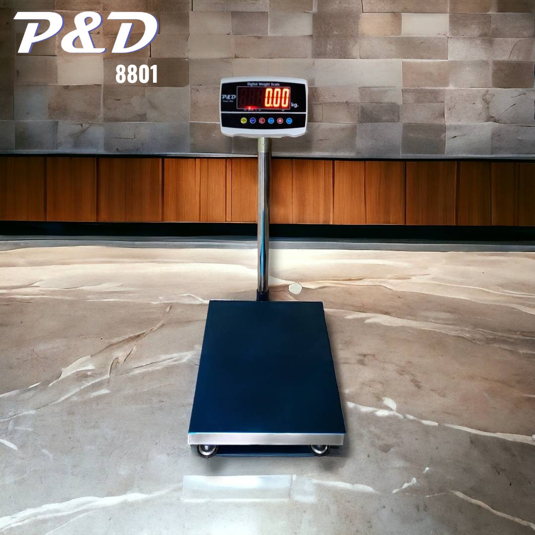 ตาชั่งดิจิตอล เครื่องชั่งดิจิตอล 60kg., 100kg., 150kg., 200kg., 300kg., ยี่ห้อ P&D (Model 8801) ขนาดแท่นชั่ง 40 x 50 ซม. ราคา 6,900 บาท*ส่งฟรี