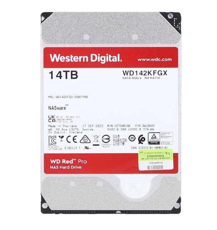 14 TB 3.5" HDD (ฮาร์ดดิสก์ 3.5") WD RED PRO - 7200RPM SATA3 (WD142KFGX) ราคา 20,600 บาท*ส่งฟรี