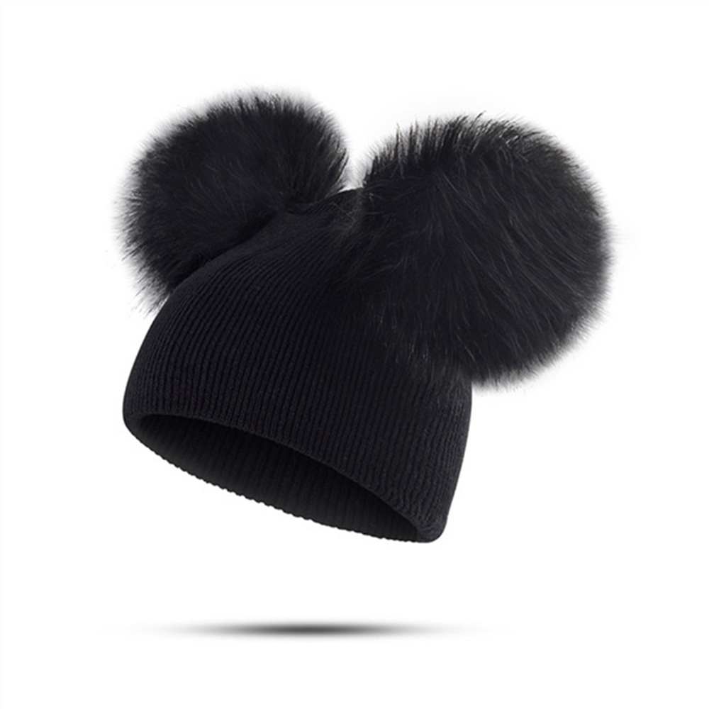 RUIZH Warm ฤดูหนาวหมวกบีนนี่สำหรับเด็กหมวกเด็กแรกเกิดคู่ Hairball หมวกถักหมวกอบอุ่นหมวกมีพู่หมวกเด็ก