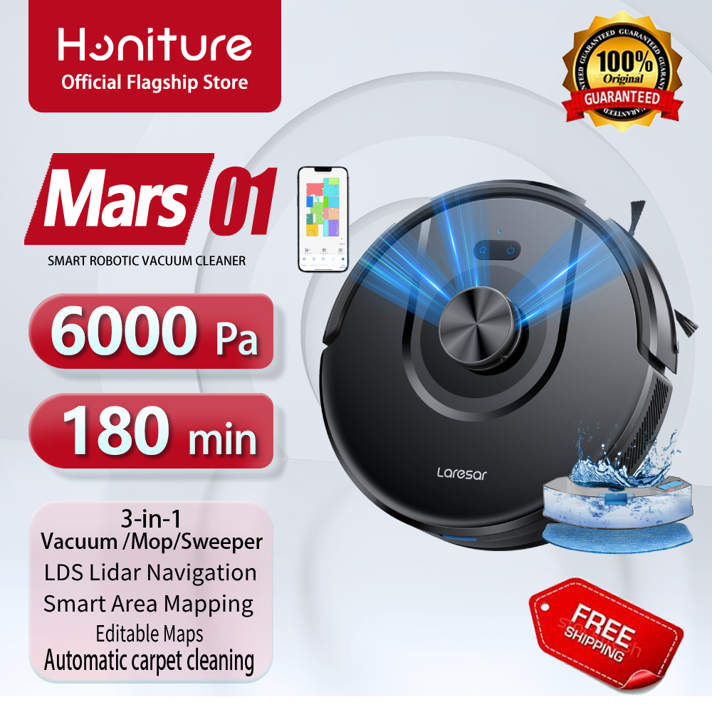 (New arrive)Honiture Laresar Mars01 Robot Vacuum Cleaner LDS Lidar Navigation App Remote Control Smart Scheduled Routing Cleaning 6000Pa Vacuums and Mop Combo Voice Prompts For Hard Floor and Thin Carpet Multi-Mode Operation And Display Global Version ราคา 8,999 บาท*ส่งฟรี