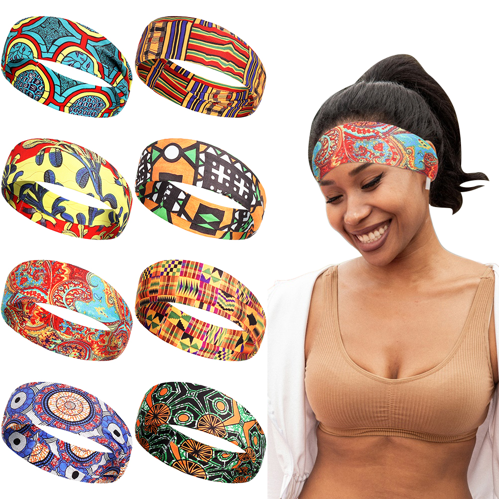 BUBBLE FASHION Wide Boho Print Stretchy Elastic African Head Wrap Hairband Headband Turban